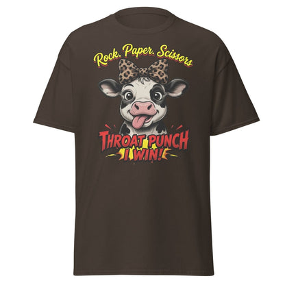 Funny Cow Throat Punch T-Shirt | Rock Paper Scissors Tee - Dark Chocolate - TeeRipple
