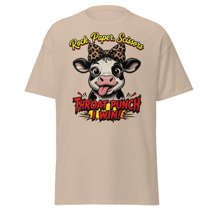 Funny Cow Throat Punch T-Shirt | Rock Paper Scissors Tee - Sand - TeeRipple