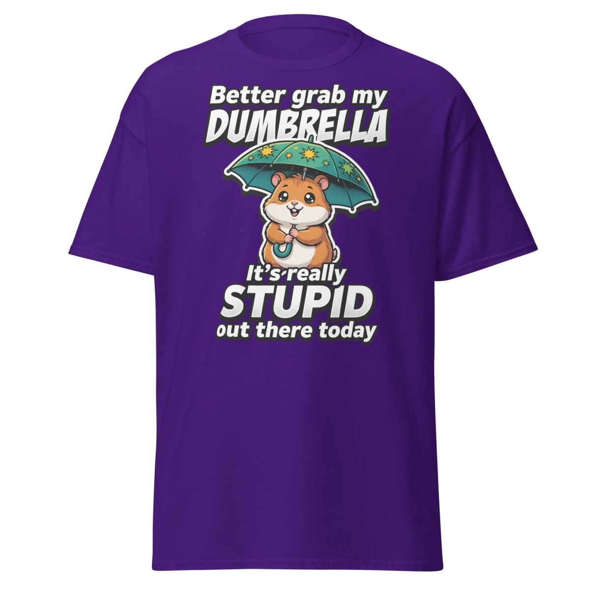 Funny Dumbrella Hamster T-Shirt – Stupid Weather Pun Tee - Purple - TeeRipple