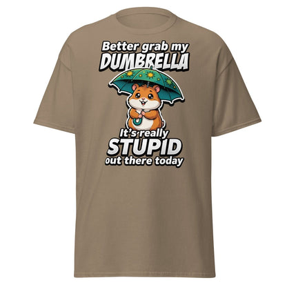 Funny Dumbrella Hamster T-Shirt – Stupid Weather Pun Tee - Brown Savana - TeeRipple
