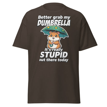 Funny Dumbrella Hamster T-Shirt – Stupid Weather Pun Tee - Dark Chocolate - TeeRipple