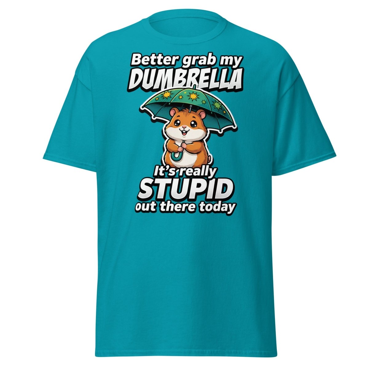 Funny Dumbrella Hamster T-Shirt – Stupid Weather Pun Tee - Tropical Blue - TeeRipple