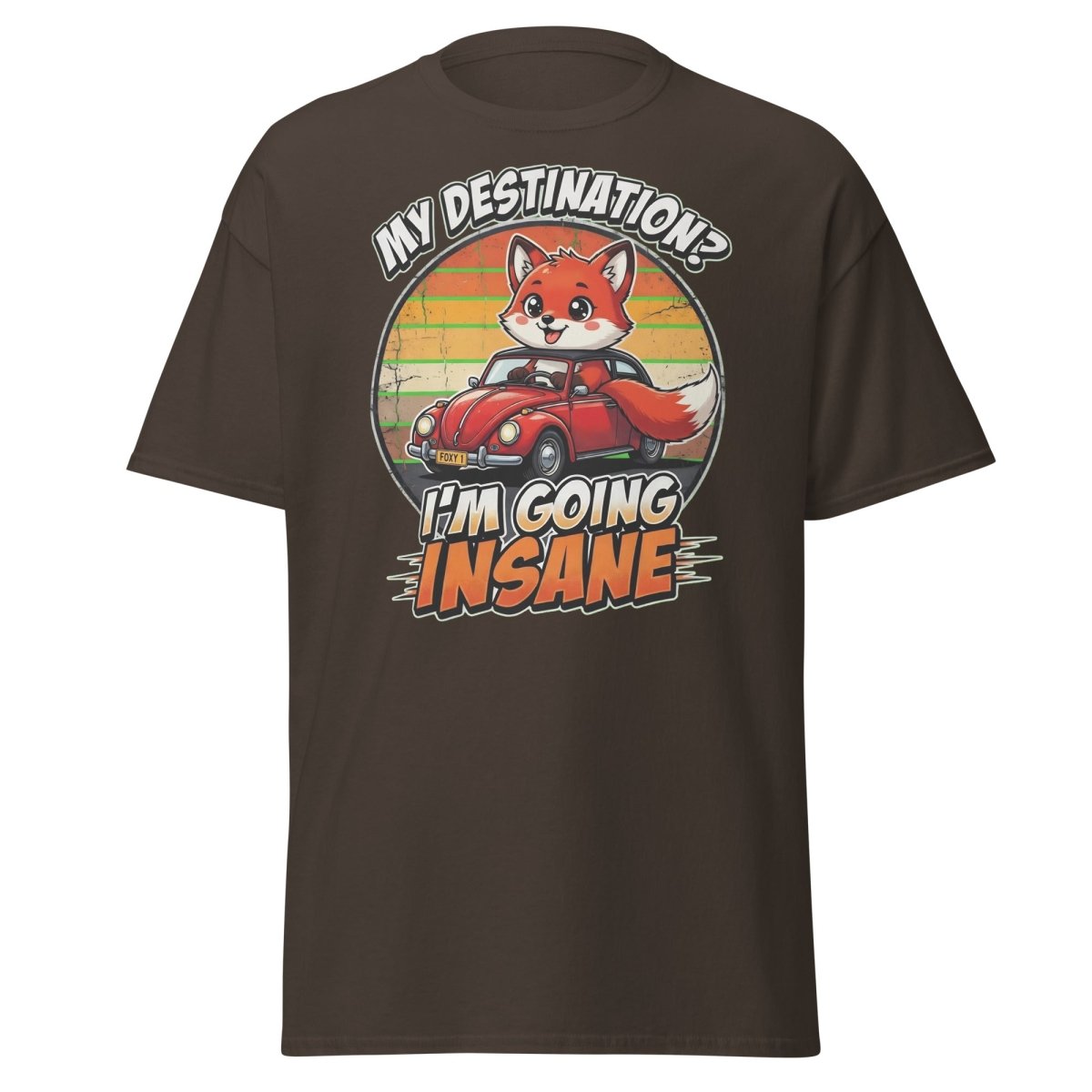 Funny Fox "I'm Going Insane" T-Shirt – Retro Road Trip Tee - Dark Chocolate - TeeRipple