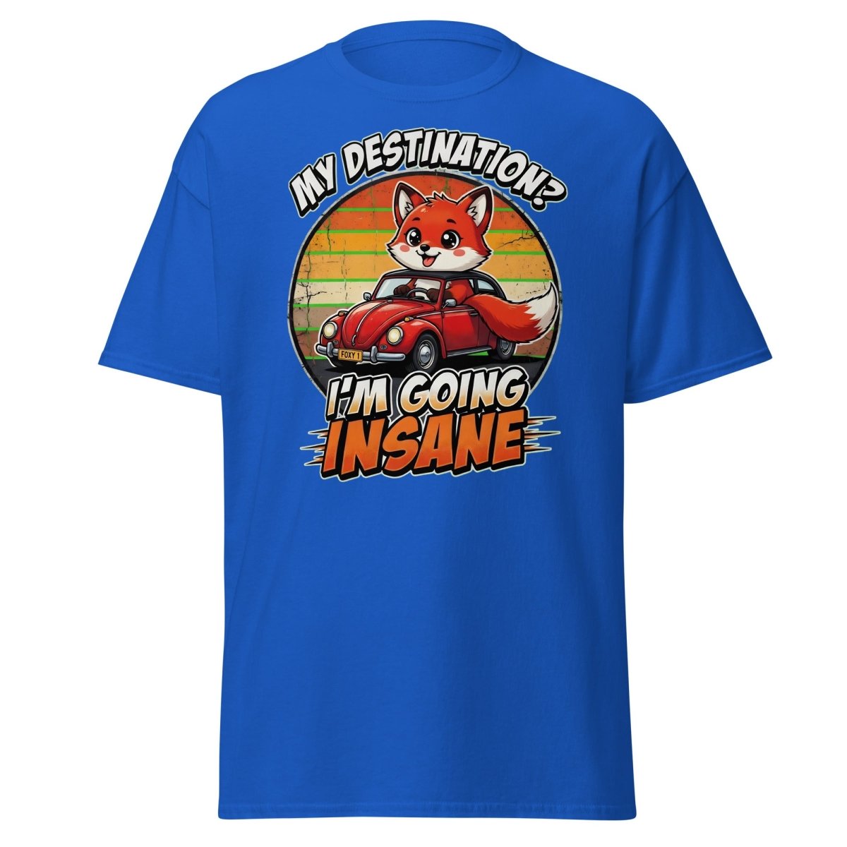 Funny Fox "I'm Going Insane" T-Shirt – Retro Road Trip Tee - Royal - TeeRipple