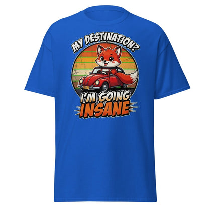 Funny Fox "I'm Going Insane" T-Shirt – Retro Road Trip Tee - Royal - TeeRipple