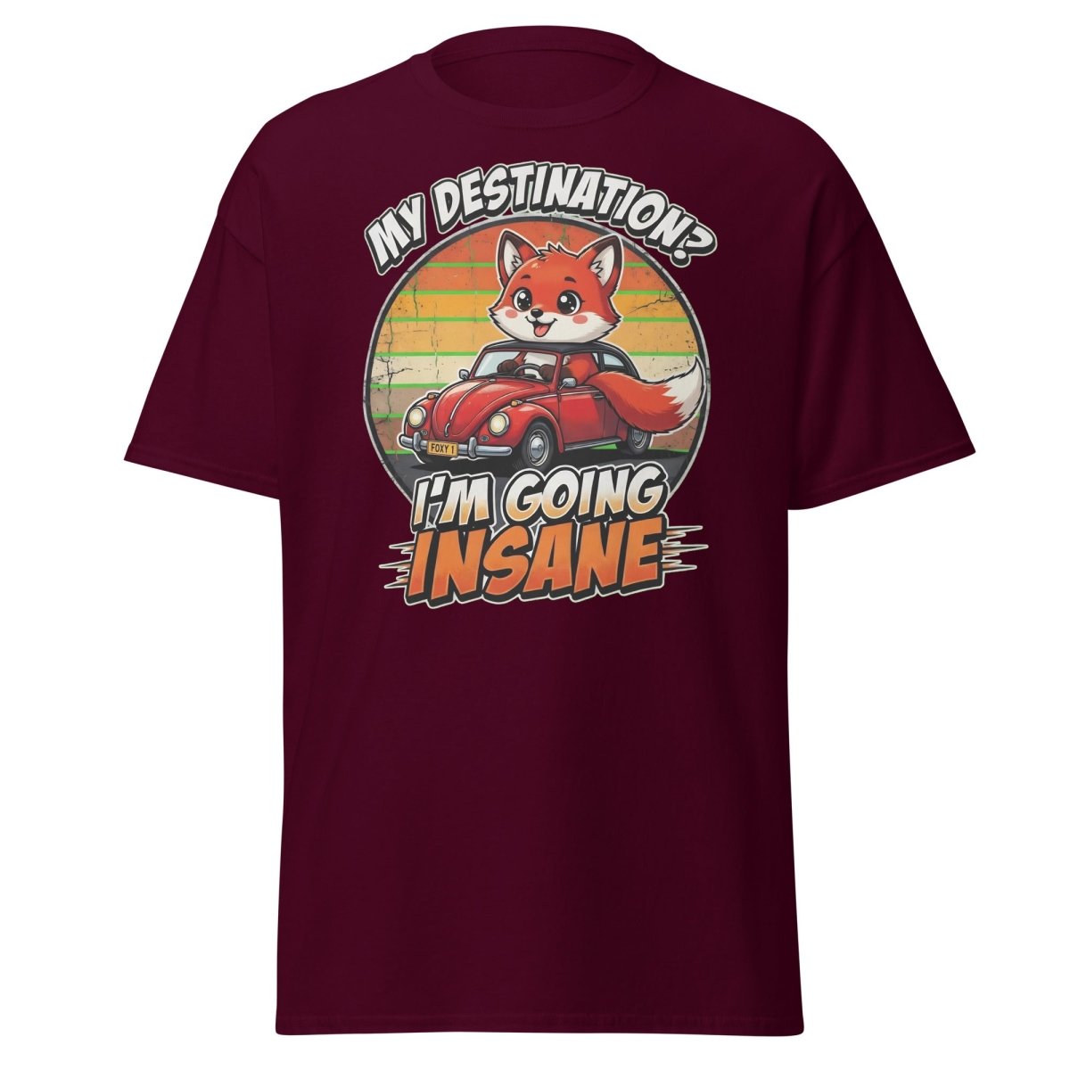 Funny Fox "I'm Going Insane" T-Shirt – Retro Road Trip Tee - Maroon - TeeRipple