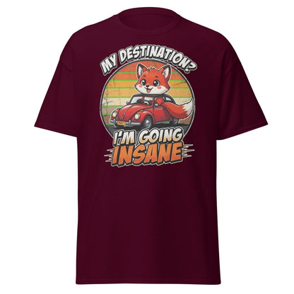 Funny Fox "I'm Going Insane" T-Shirt – Retro Road Trip Tee - Maroon - TeeRipple