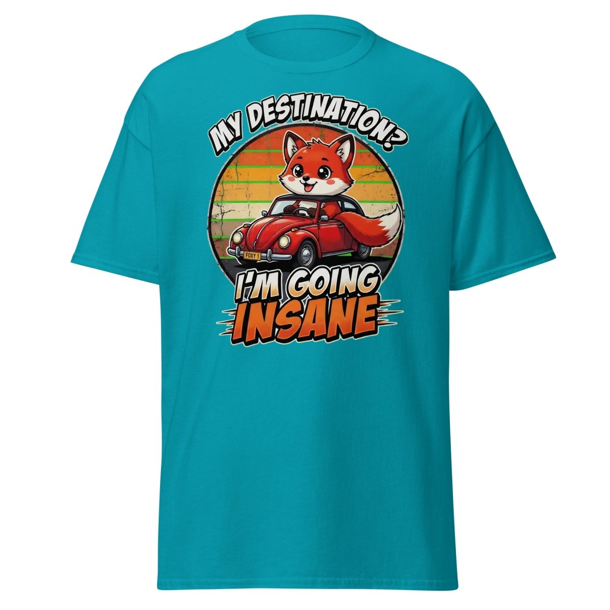Funny Fox "I'm Going Insane" T-Shirt – Retro Road Trip Tee - Tropical Blue - TeeRipple
