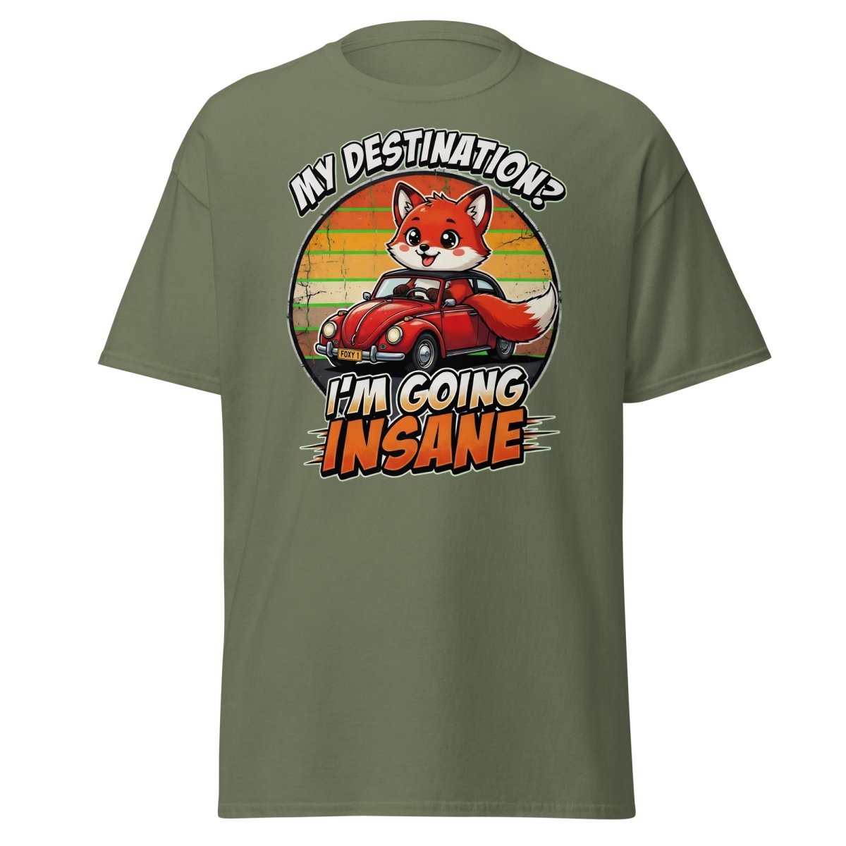 Funny Fox "I'm Going Insane" T-Shirt – Retro Road Trip Tee - Military Green - TeeRipple