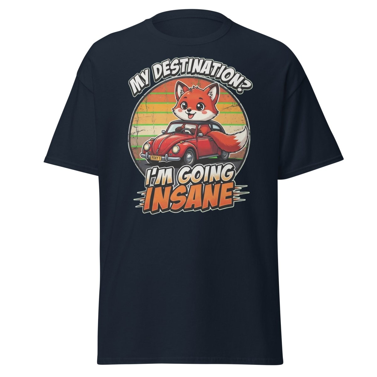 Funny Fox "I'm Going Insane" T-Shirt – Retro Road Trip Tee - Navy - TeeRipple