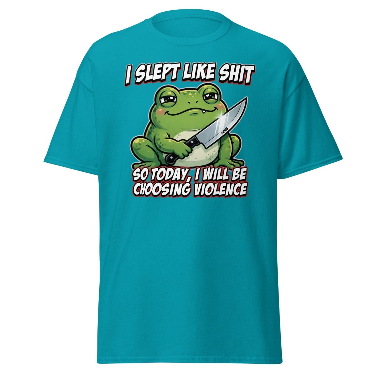 Funny Frog "Choosing Violence" T-Shirt | Slept Like Shit - Tropical Blue - TeeRipple