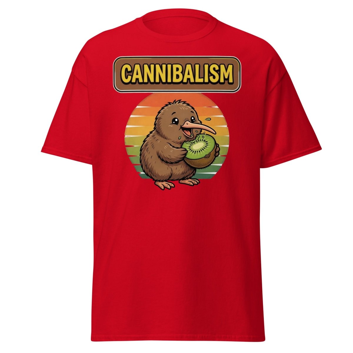 Funny Kiwi Cannibalism T-Shirt - Cartoon Bird Eating Kiwi - Red - TeeRipple
