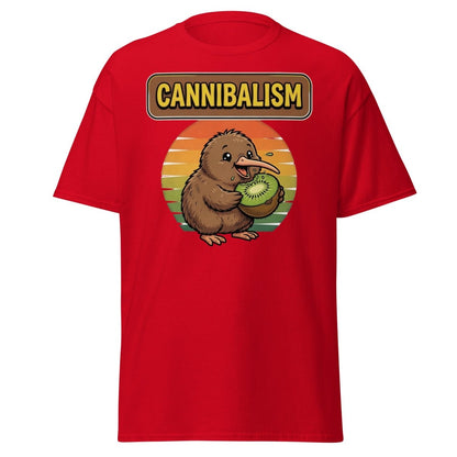 Funny Kiwi Cannibalism T-Shirt - Cartoon Bird Eating Kiwi - Red - TeeRipple