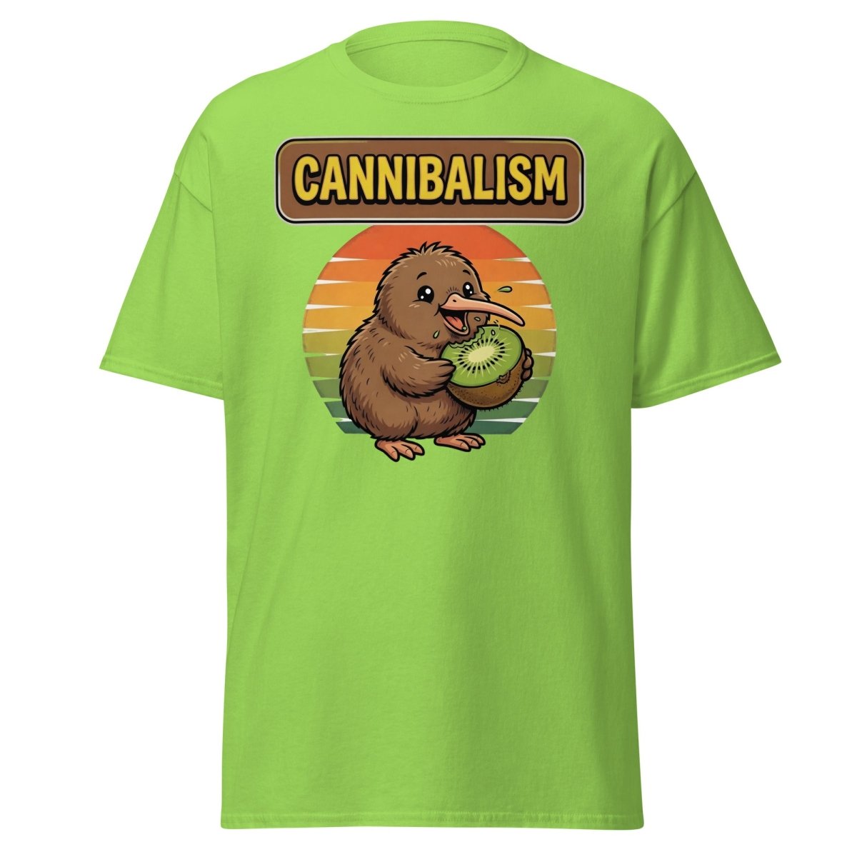 Funny Kiwi Cannibalism T-Shirt - Cartoon Bird Eating Kiwi - Lime - TeeRipple