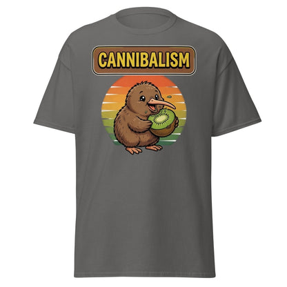 Funny Kiwi Cannibalism T-Shirt - Cartoon Bird Eating Kiwi - Charcoal - TeeRipple