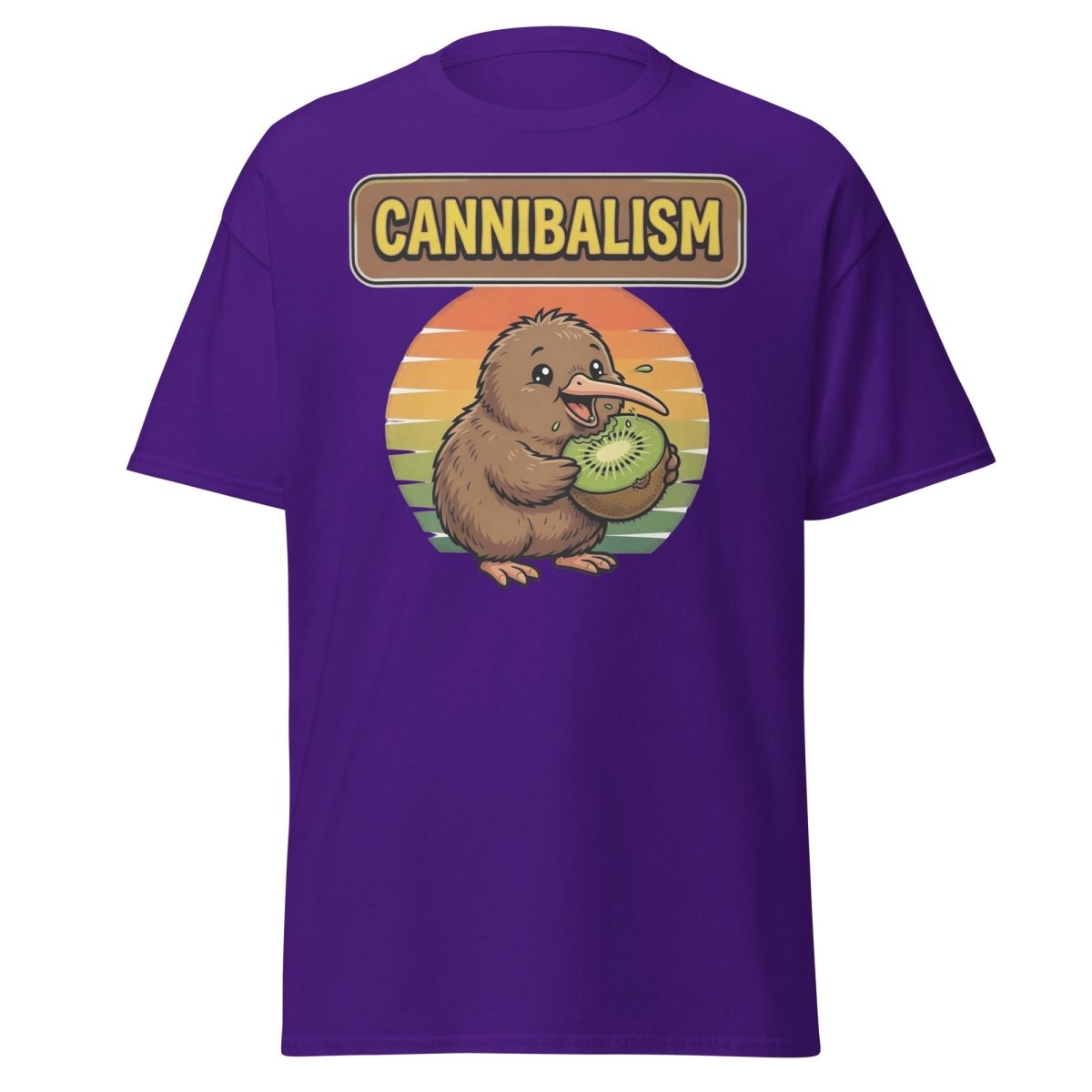 Funny Kiwi Cannibalism T-Shirt - Cartoon Bird Eating Kiwi - Purple - TeeRipple