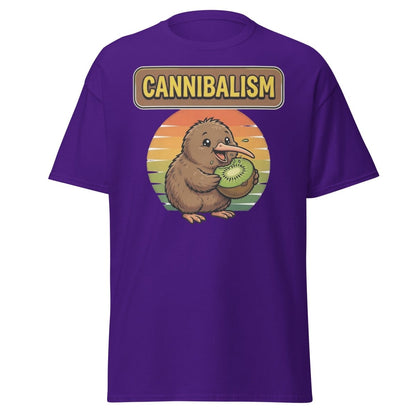 Funny Kiwi Cannibalism T-Shirt - Cartoon Bird Eating Kiwi - Purple - TeeRipple
