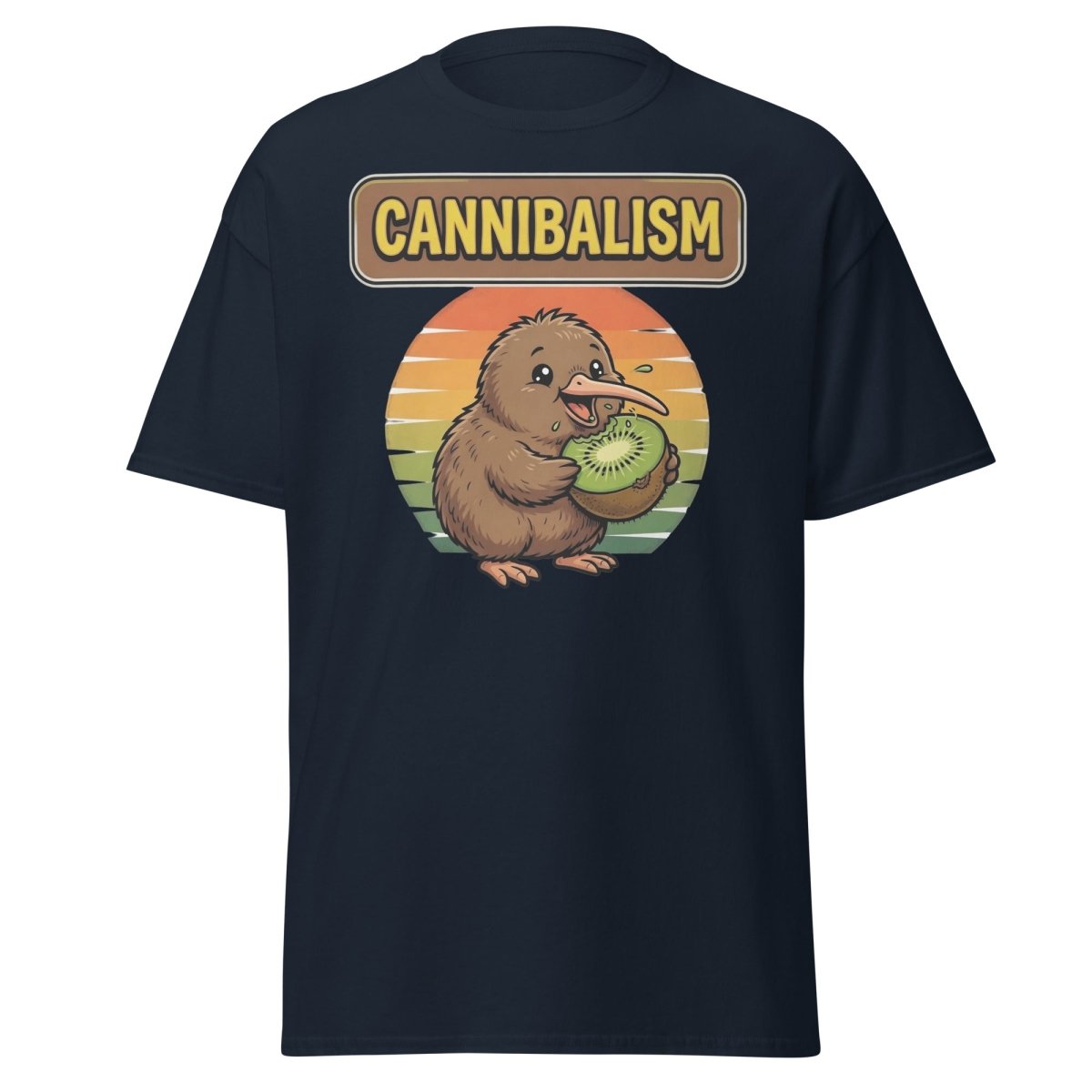 Funny Kiwi Cannibalism T-Shirt - Cartoon Bird Eating Kiwi - Navy - TeeRipple