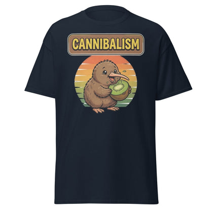 Funny Kiwi Cannibalism T-Shirt - Cartoon Bird Eating Kiwi - Navy - TeeRipple