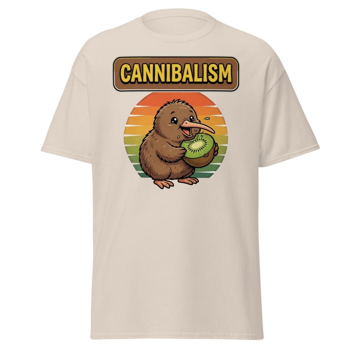 Funny Kiwi Cannibalism T-Shirt - Cartoon Bird Eating Kiwi - Natural - TeeRipple