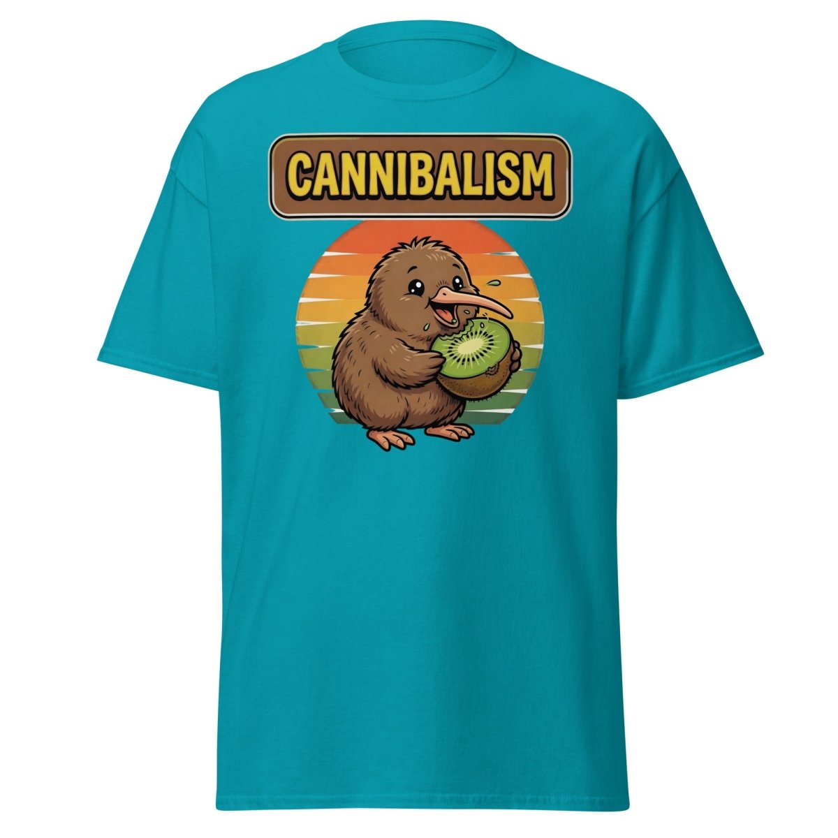 Funny Kiwi Cannibalism T-Shirt - Cartoon Bird Eating Kiwi - Tropical Blue - TeeRipple