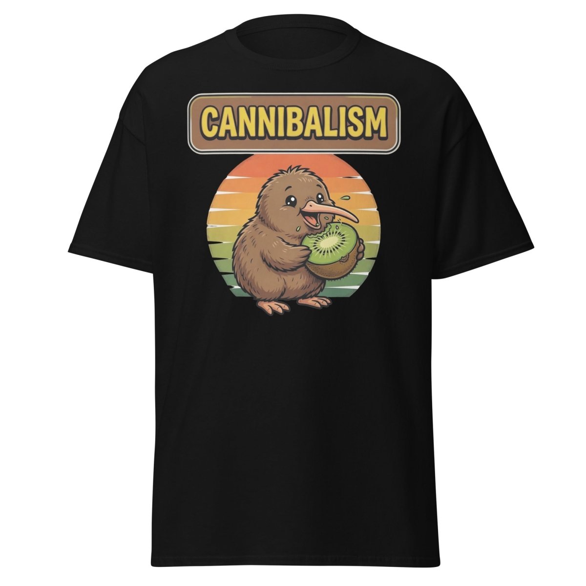 Funny Kiwi Cannibalism T-Shirt - Cartoon Bird Eating Kiwi - Black - TeeRipple