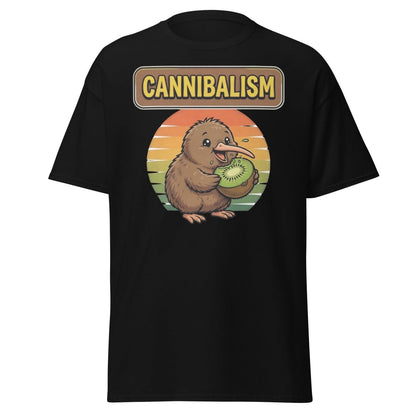 Funny Kiwi Cannibalism T-Shirt - Cartoon Bird Eating Kiwi - Black - TeeRipple