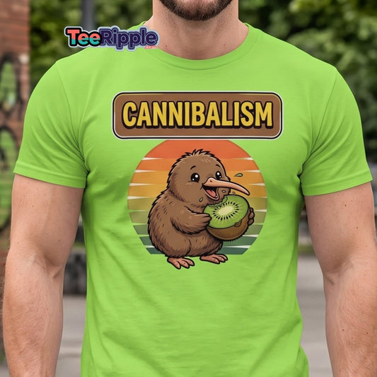 Funny Kiwi Cannibalism T-Shirt - Cartoon Bird Eating Kiwi - Black - TeeRipple