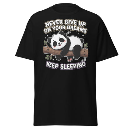 Funny Lazy Panda "Never Give Up Keep Sleeping" T-Shirt - Black - TeeRipple