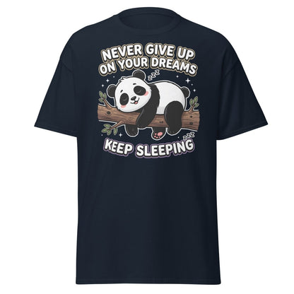 Funny Lazy Panda "Never Give Up Keep Sleeping" T-Shirt - Navy - TeeRipple