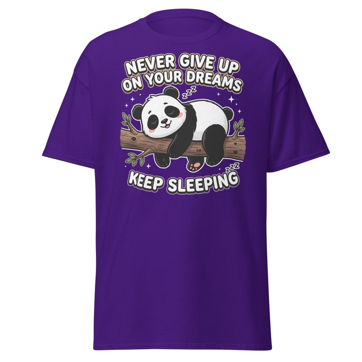 Funny Lazy Panda "Never Give Up Keep Sleeping" T-Shirt - Purple - TeeRipple