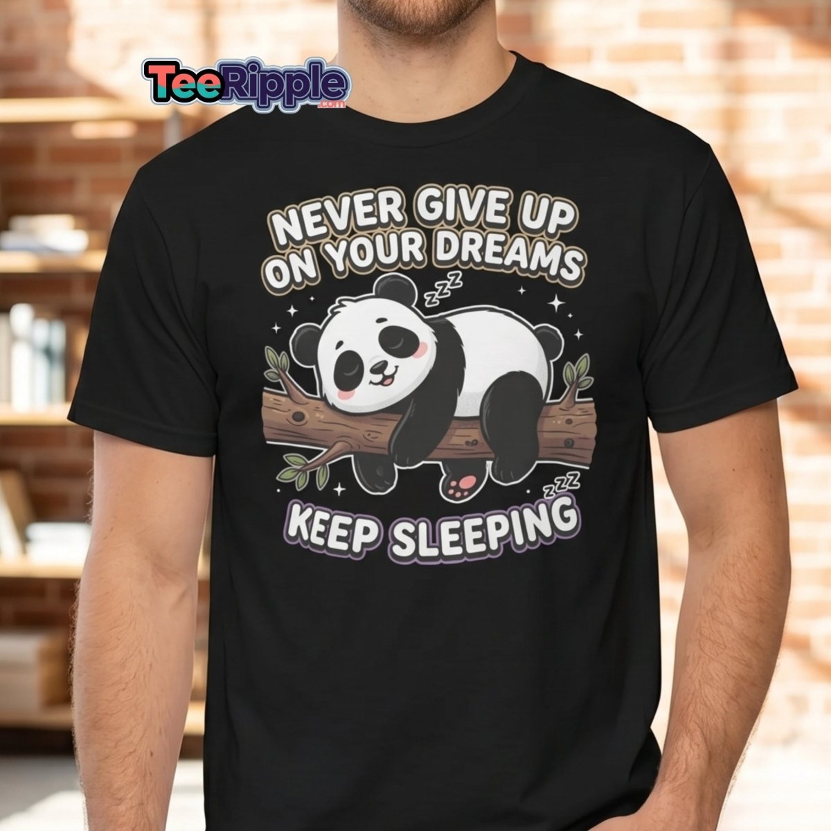 Funny Lazy Panda "Never Give Up Keep Sleeping" T-Shirt - Maroon - TeeRipple