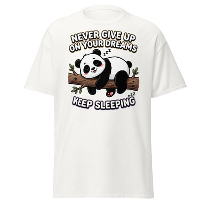 Funny Lazy Panda "Never Give Up Keep Sleeping" T-Shirt - White - TeeRipple