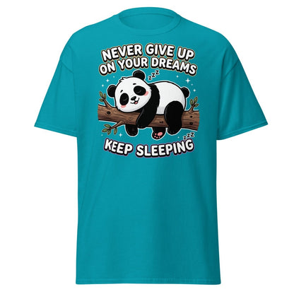 Funny Lazy Panda "Never Give Up Keep Sleeping" T-Shirt - Tropical Blue - TeeRipple