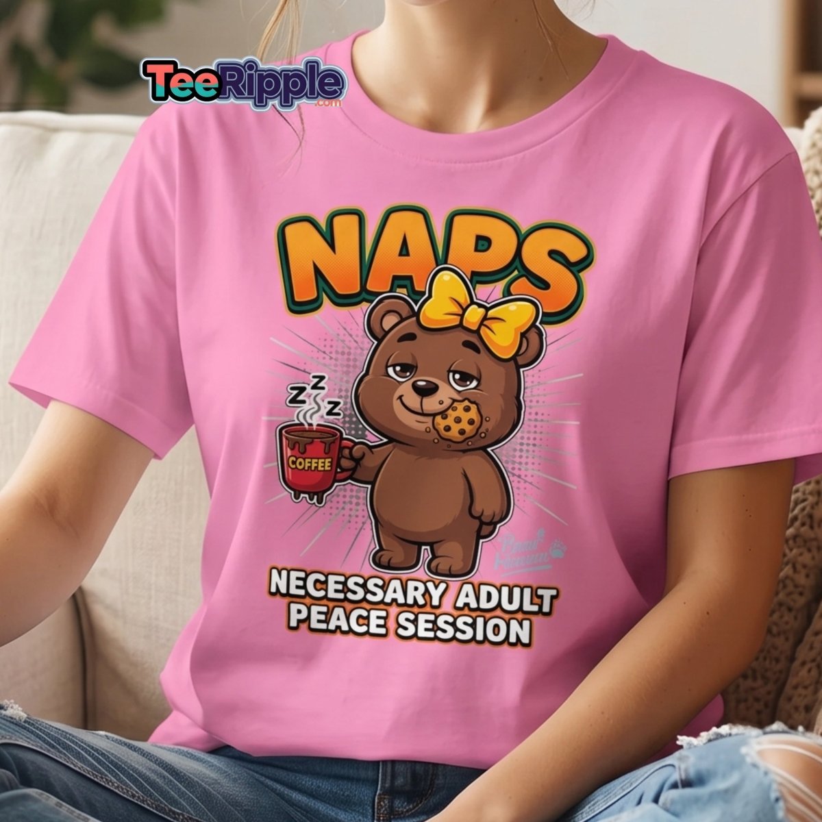 Funny Naps Bear T-Shirt - Necessary Adult Peace Session - Maroon - TeeRipple