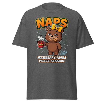 Funny Naps Bear T-Shirt - Necessary Adult Peace Session - Dark Heather - TeeRipple