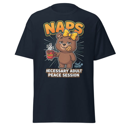 Funny Naps Bear T-Shirt - Necessary Adult Peace Session - Navy - TeeRipple
