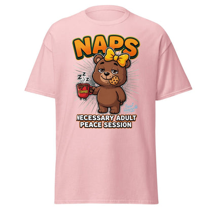 Funny Naps Bear T-Shirt - Necessary Adult Peace Session - Light Pink - TeeRipple