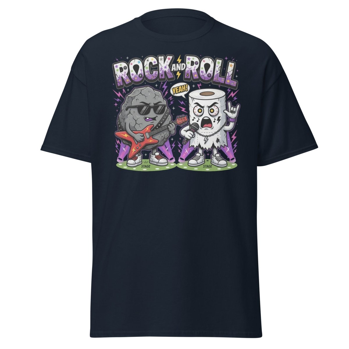 Funny Rock and Roll Toilet Paper T-Shirt - Navy - TeeRipple