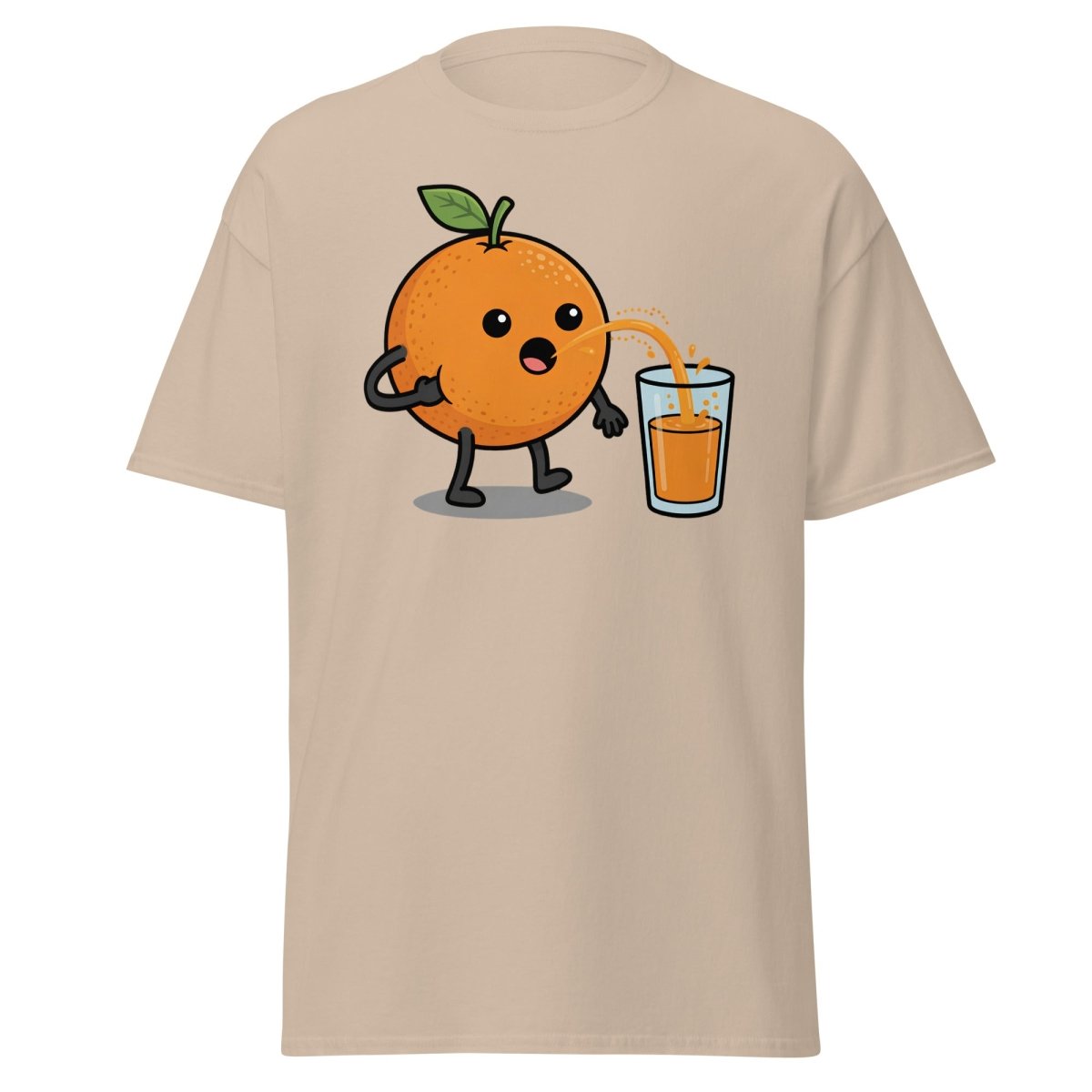Funny Squeezing Orange Juice Cartoon T-Shirt - Sand - TeeRipple