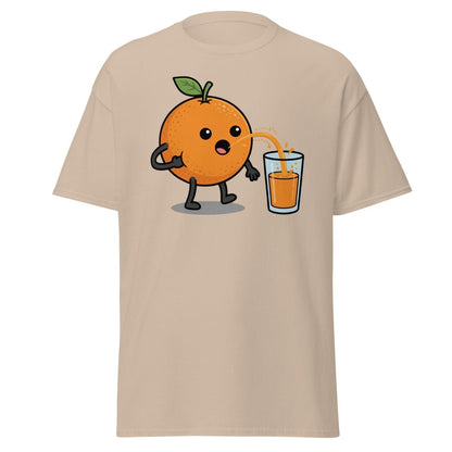 Funny Squeezing Orange Juice Cartoon T-Shirt - Sand - TeeRipple