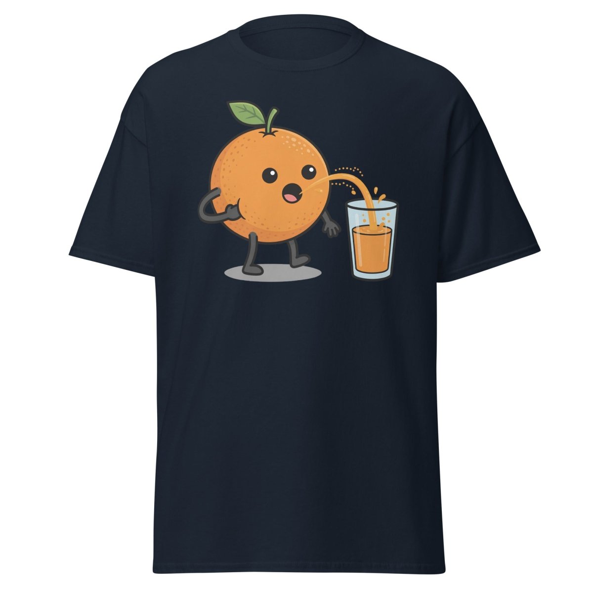 Funny Squeezing Orange Juice Cartoon T-Shirt - Navy - TeeRipple