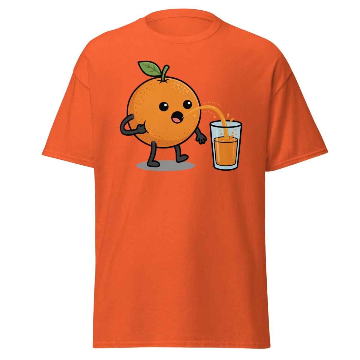 Funny Squeezing Orange Juice Cartoon T-Shirt - Orange - TeeRipple