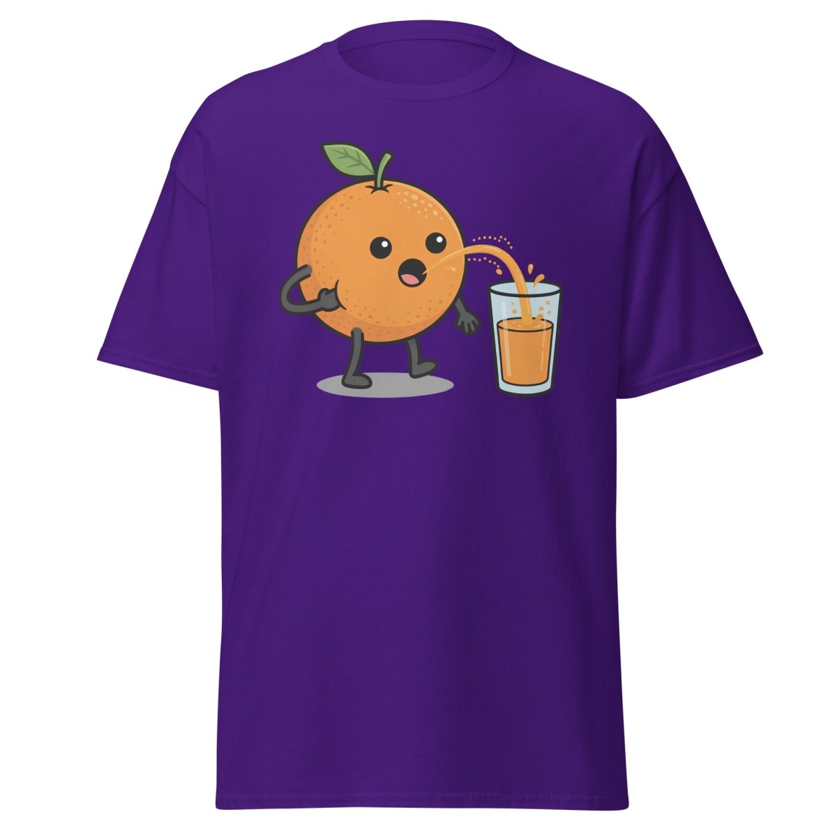 Funny Squeezing Orange Juice Cartoon T-Shirt - Purple - TeeRipple