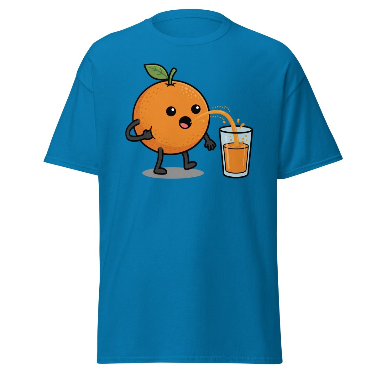 Funny Squeezing Orange Juice Cartoon T-Shirt - Sapphire - TeeRipple