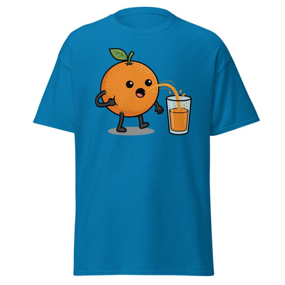 Funny Squeezing Orange Juice Cartoon T-Shirt - Sapphire - TeeRipple