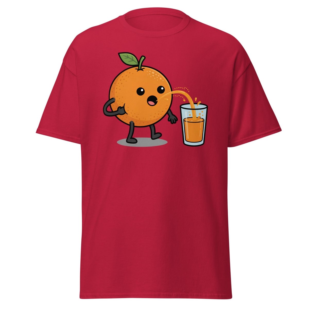 Funny Squeezing Orange Juice Cartoon T-Shirt - Cardinal - TeeRipple