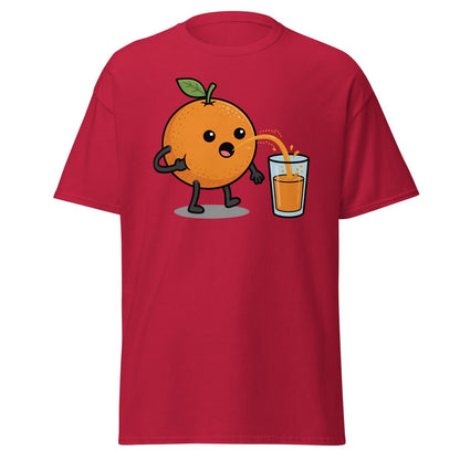 Funny Squeezing Orange Juice Cartoon T-Shirt - Cardinal - TeeRipple
