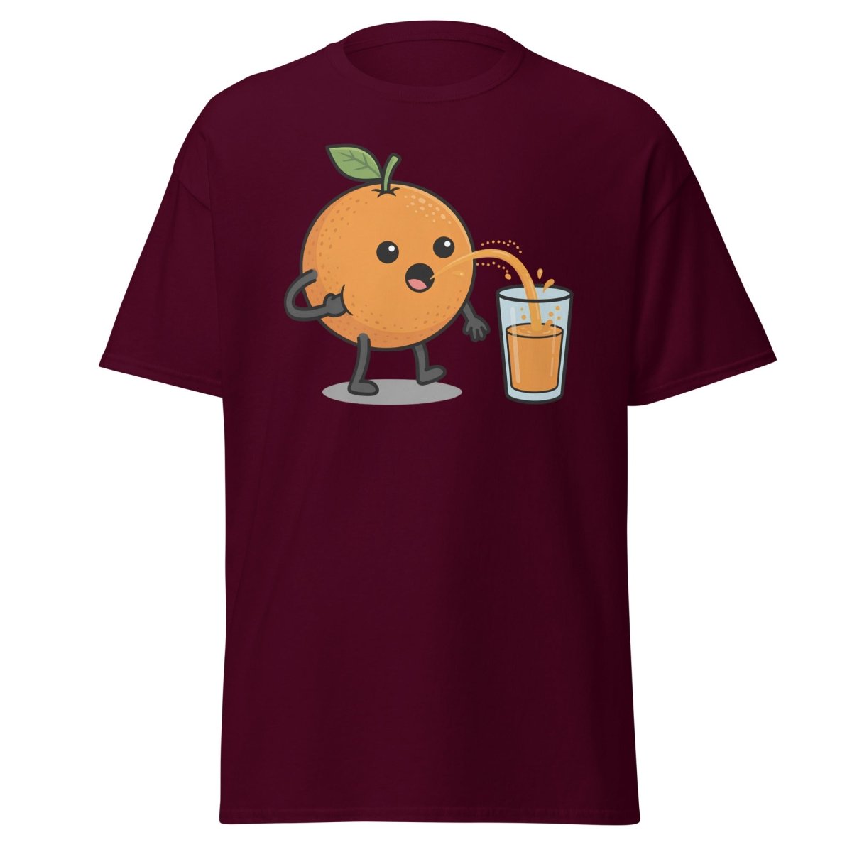 Funny Squeezing Orange Juice Cartoon T-Shirt - Maroon - TeeRipple
