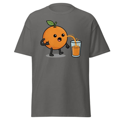 Funny Squeezing Orange Juice Cartoon T-Shirt - Charcoal - TeeRipple